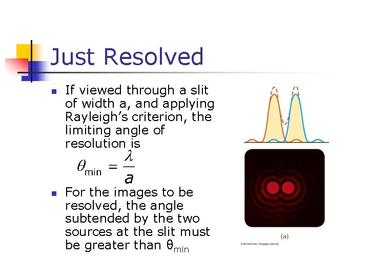 Just Resolved n n If viewed through a slit of width a, and applying