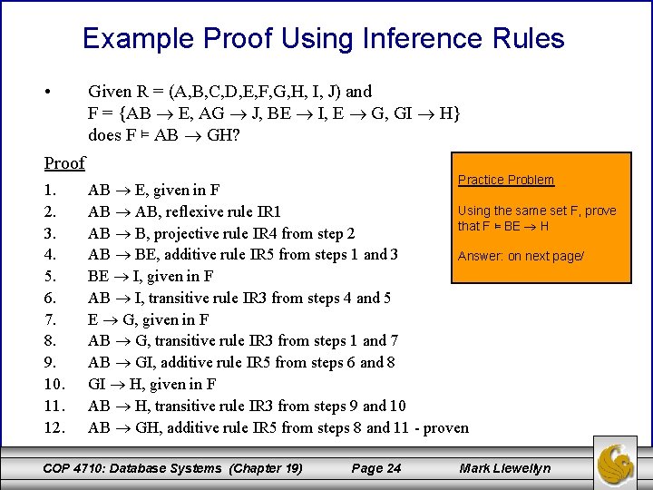 Example Proof Using Inference Rules • Given R = (A, B, C, D, E,