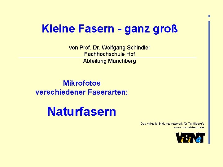 Kleine Fasern - ganz groß von Prof. Dr. Wolfgang Schindler Fachhochschule Hof Abteilung Münchberg