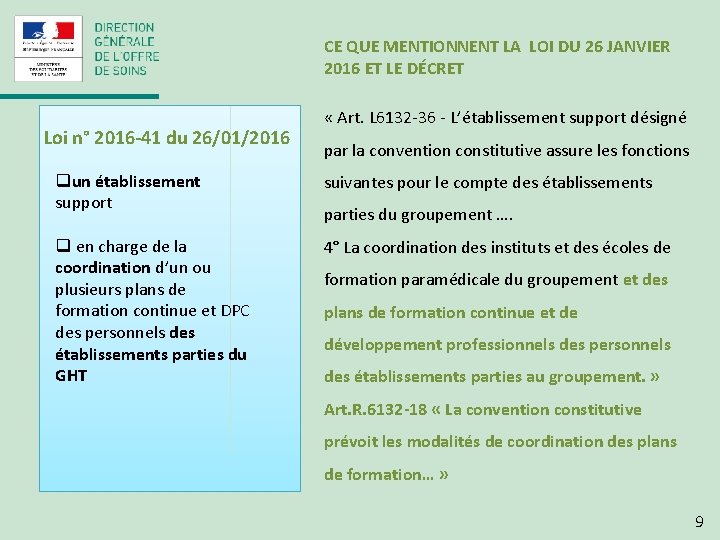 CE QUE MENTIONNENT LA LOI DU 26 JANVIER 2016 ET LE DÉCRET Loi n°