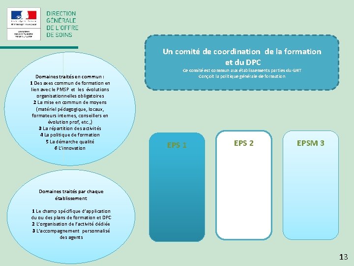 Un comité de coordination de la formation et du DPC Domaines traités en commun