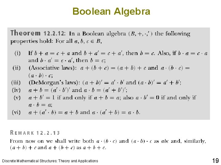 Boolean Algebra Discrete Mathematical Structures: Theory and Applications 19 