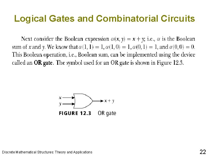 Logical Gates and Combinatorial Circuits Discrete Mathematical Structures: Theory and Applications 22 