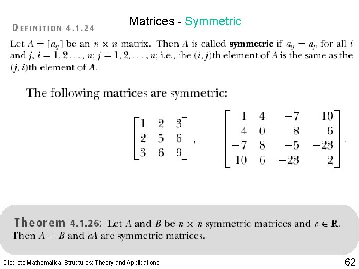 Matrices - Symmetric Discrete Mathematical Structures: Theory and Applications 62 