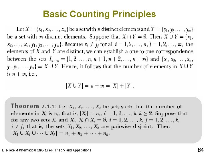 Basic Counting Principles Discrete Mathematical Structures: Theory and Applications 84 