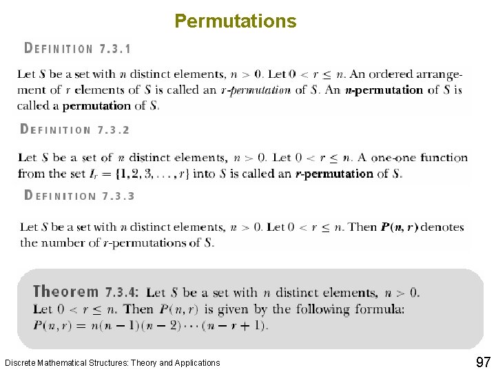 Permutations Discrete Mathematical Structures: Theory and Applications 97 