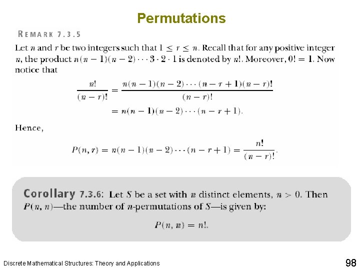 Permutations Discrete Mathematical Structures: Theory and Applications 98 