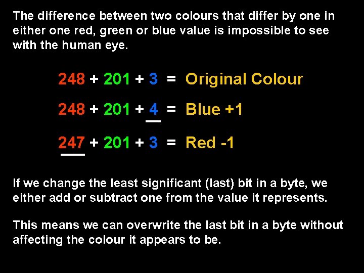 The difference between two colours that differ by one in either one red, green