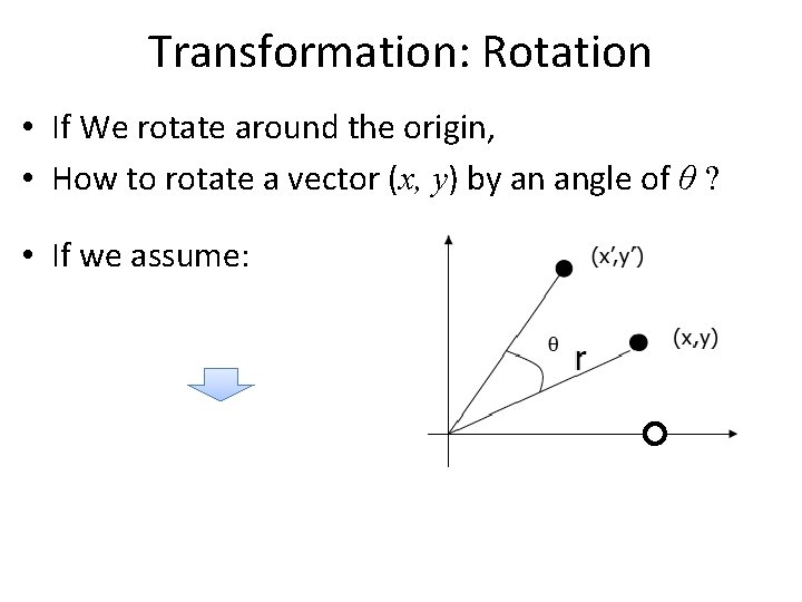 Transformation: Rotation • If We rotate around the origin, • How to rotate a