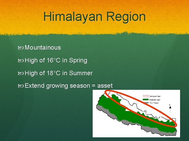 Himalayan Region Mountainous High of 16°C in Spring High of 18°C in Summer Extend