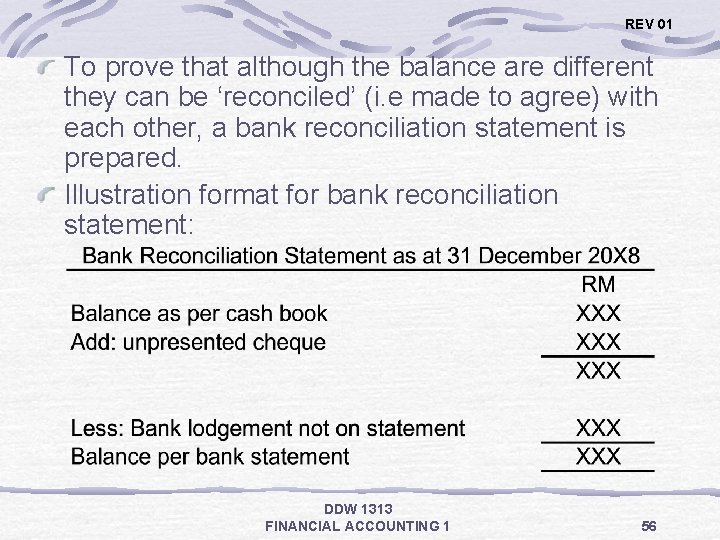 REV 01 To prove that although the balance are different they can be ‘reconciled’