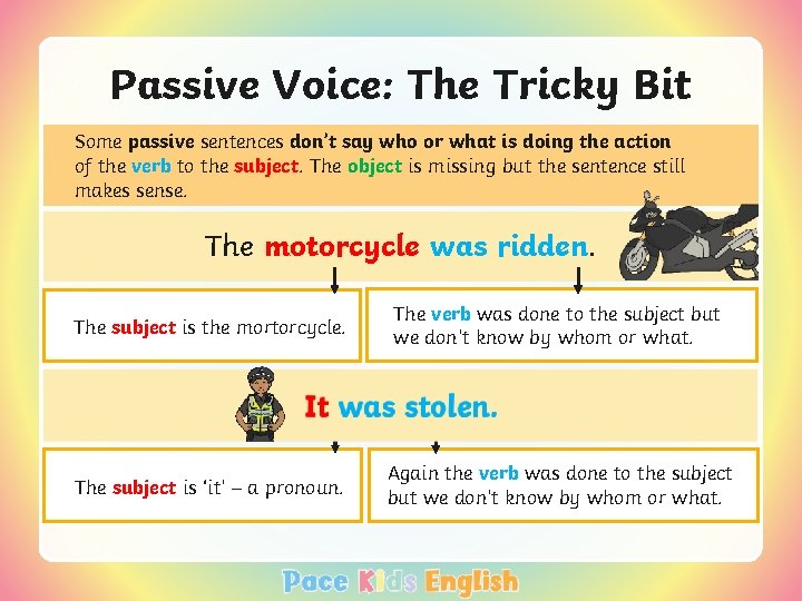Passive Voice: The Tricky Bit Some passive sentences don’t say who or what is