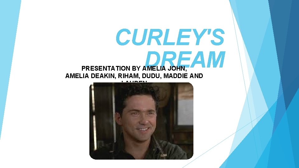 CURLEY'S DREAM PRESENTATION BY AMELIA JOHN, AMELIA DEAKIN, RIHAM, DUDU, MADDIE AND LAUREN 