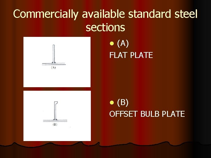 Commercially available standard steel sections (A) FLAT PLATE l (B) OFFSET BULB PLATE l