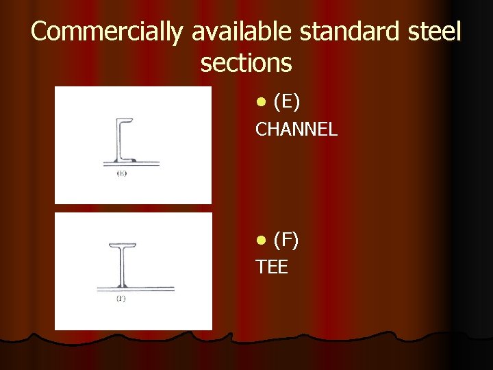 Commercially available standard steel sections (E) CHANNEL l (F) TEE l 