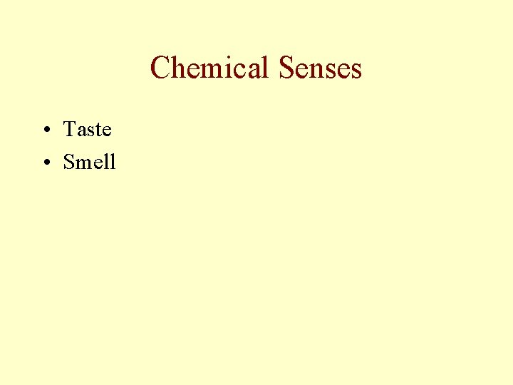 Chemical Senses • Taste • Smell 