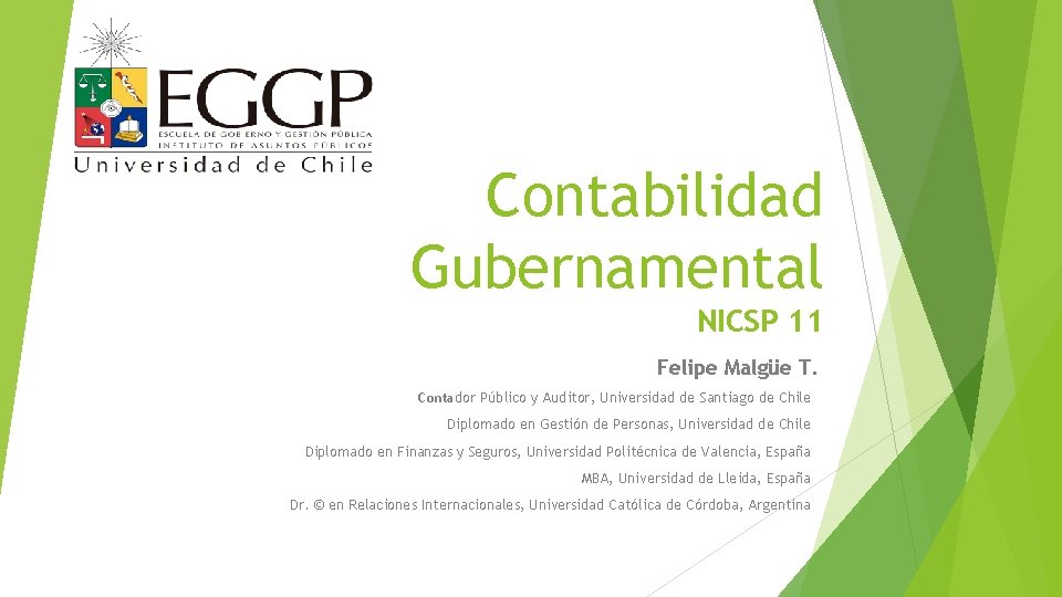 Contabilidad Gubernamental NICSP 11 Felipe Malgüe T. Contador Público y Auditor, Universidad de Santiago