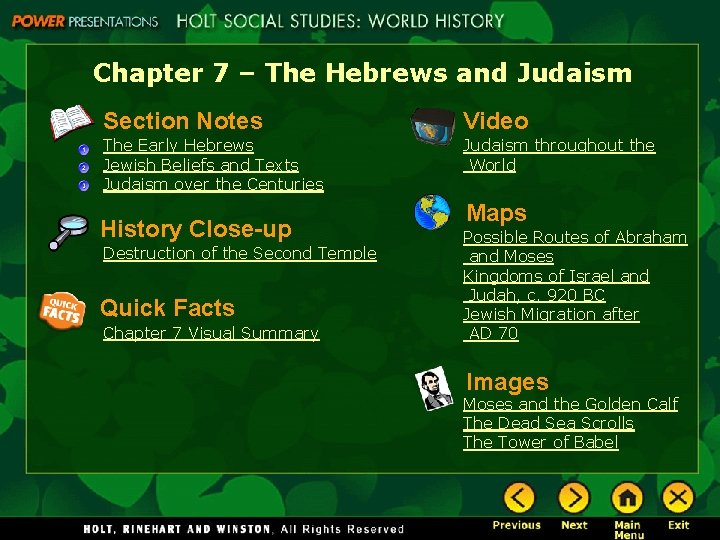 Chapter 7 – The Hebrews and Judaism Section Notes Video The Early Hebrews Jewish