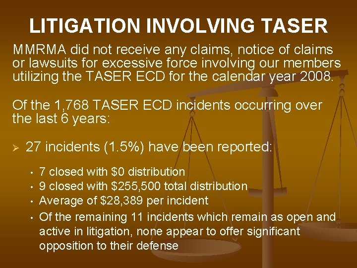 LITIGATION INVOLVING TASER MMRMA did not receive any claims, notice of claims or lawsuits