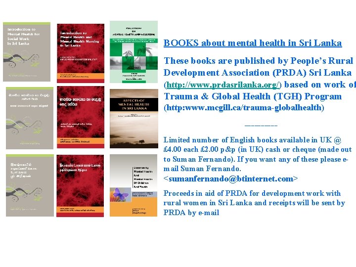 BOOKS about mental health in Sri Lanka These books are published by People’s Rural