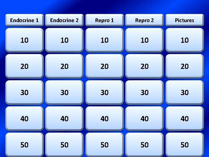 Endocrine 1 Endocrine 2 Repro 1 Repro 2 Pictures 10 10 10 20 20