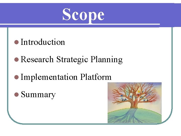 Scope l Introduction l Research Strategic Planning l Implementation l Summary Platform 