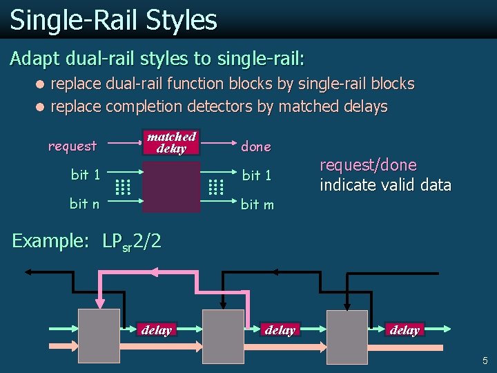 Single-Rail Styles Adapt dual-rail styles to single-rail: l replace dual-rail function blocks by single-rail