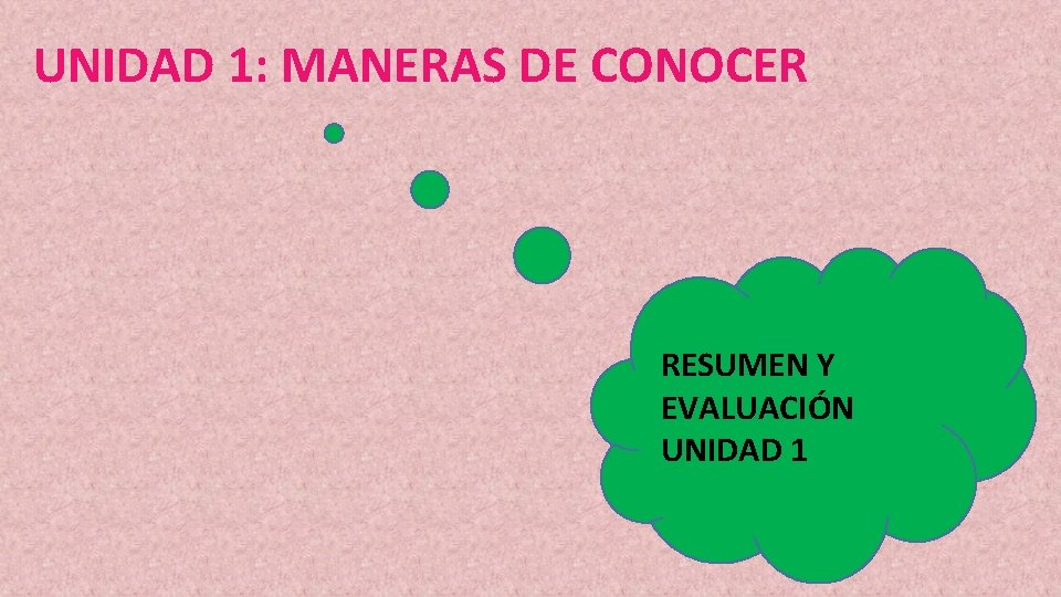 UNIDAD 1: MANERAS DE CONOCER RESUMEN Y EVALUACIÓN UNIDAD 1 