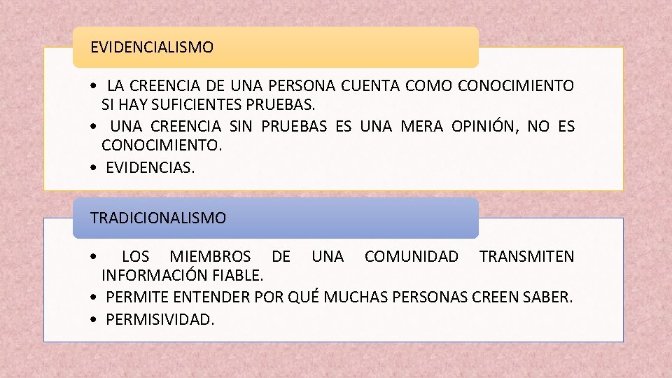 EVIDENCIALISMO • LA CREENCIA DE UNA PERSONA CUENTA COMO CONOCIMIENTO SI HAY SUFICIENTES PRUEBAS.