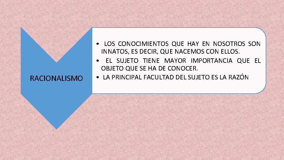 RACIONALISMO • LOS CONOCIMIENTOS QUE HAY EN NOSOTROS SON INNATOS, ES DECIR, QUE NACEMOS