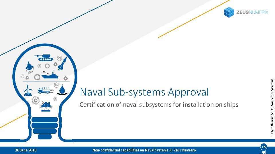 © Zeus Numerix Pvt Ltd: Confidential Document Naval Sub-systems Approval Certification of naval subsystems