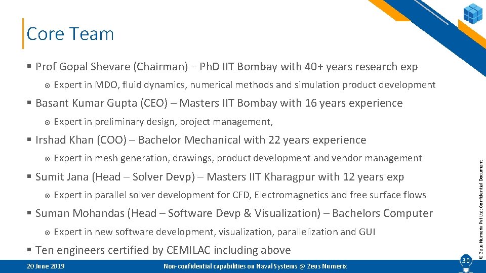 Core Team § Prof Gopal Shevare (Chairman) – Ph. D IIT Bombay with 40+