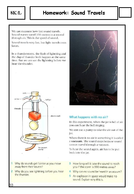 8 K/L 33 Homework: Sound Travels 8 K/L 33 Homework: Sound Travels