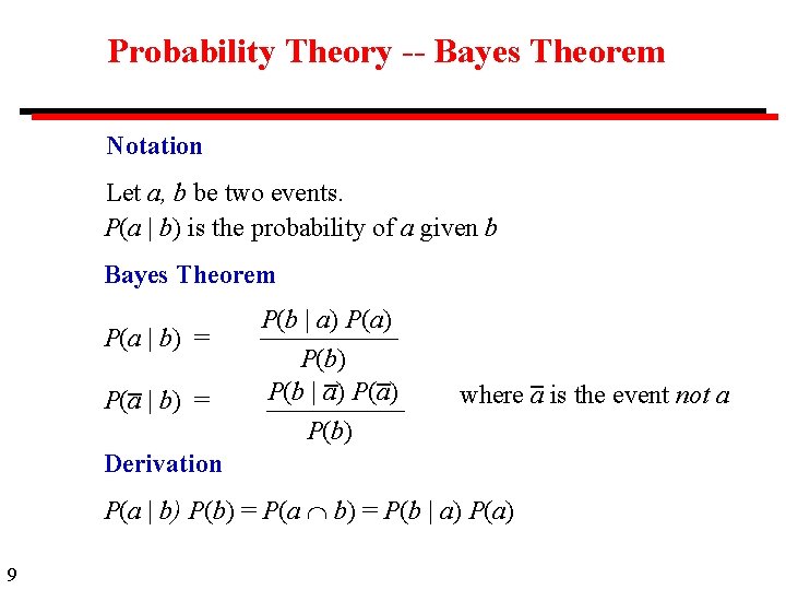 Probability Theory -- Bayes Theorem Notation Let a, b be two events. P(a |