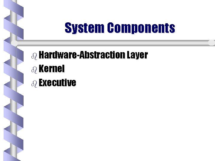 System Components b Hardware-Abstraction Layer b Kernel b Executive System Components b Hardware-Abstraction Layer b Kernel b Executive