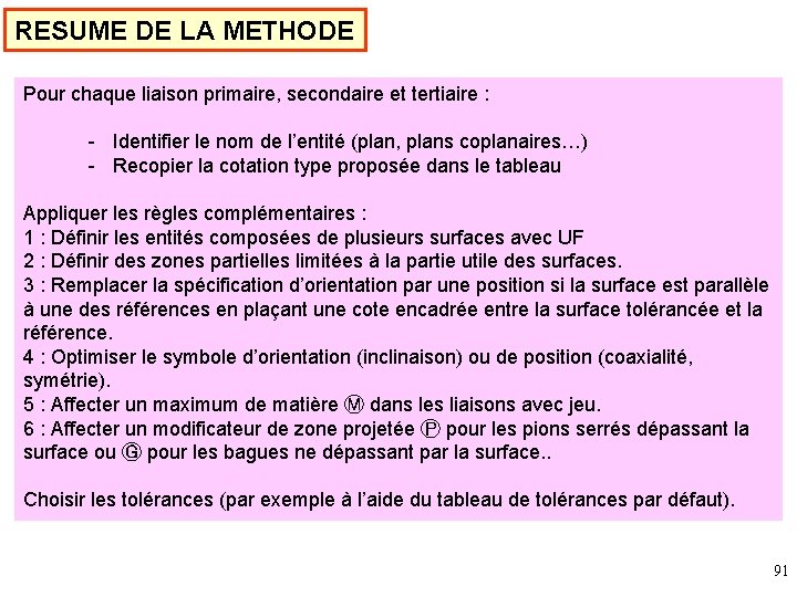 RESUME DE LA METHODE Pour chaque liaison primaire, secondaire et tertiaire : - Identifier