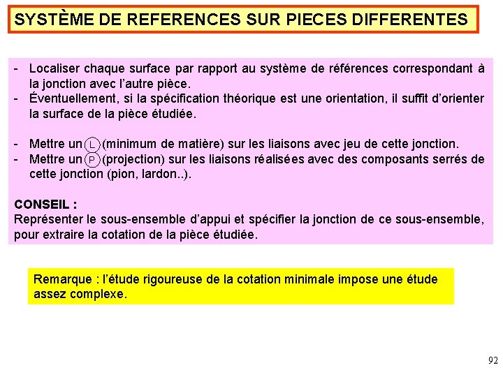 SYSTÈME DE REFERENCES SUR PIECES DIFFERENTES - Localiser chaque surface par rapport au système