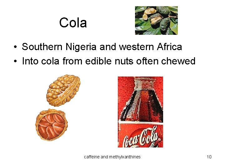 Cola • Southern Nigeria and western Africa • Into cola from edible nuts often