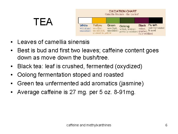 TEA • Leaves of camellia sinensis • Best is bud and first two leaves;