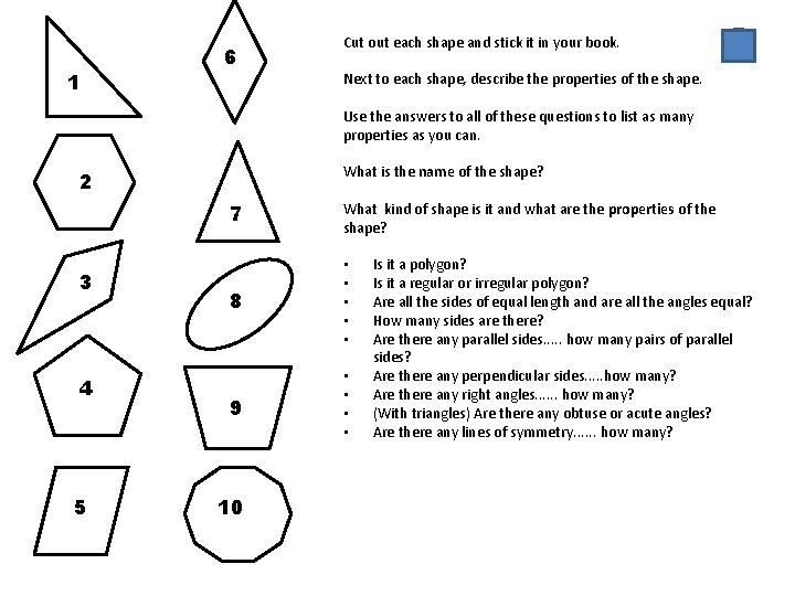 1 6 Cut out each shape and stick it in your book. Next to 1 6 Cut out each shape and stick it in your book. Next to
