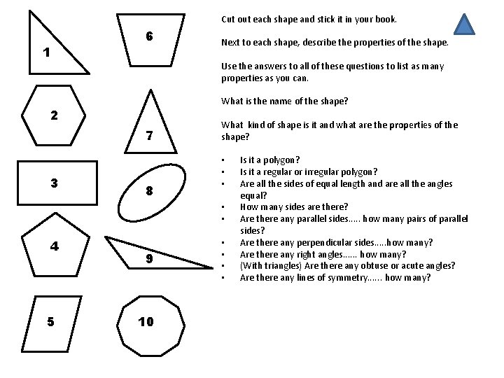 Cut out each shape and stick it in your book. 1 6 Use the Cut out each shape and stick it in your book. 1 6 Use the
