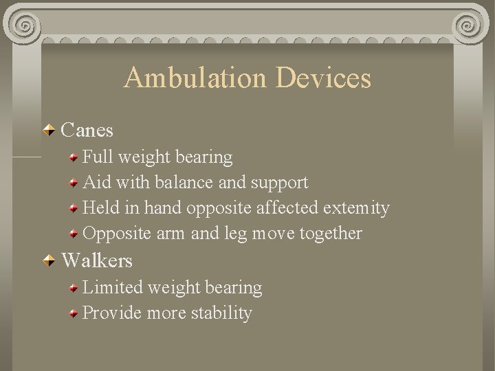 Ambulation Devices Canes Full weight bearing Aid with balance and support Held in hand Ambulation Devices Canes Full weight bearing Aid with balance and support Held in hand