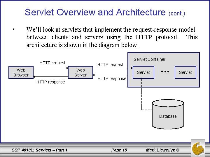 Servlet Overview and Architecture (cont. ) • We’ll look at servlets that implement the