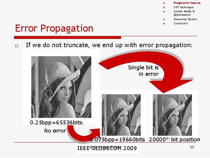o o Error Propagation o o Progressive Sources UEP techniques System Model & Optimization