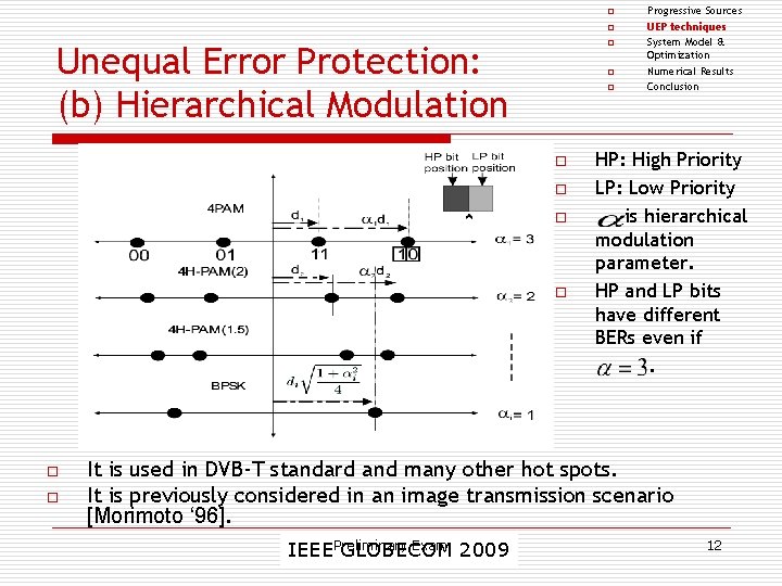 o o Unequal Error Protection: (b) Hierarchical Modulation o o o o o Progressive