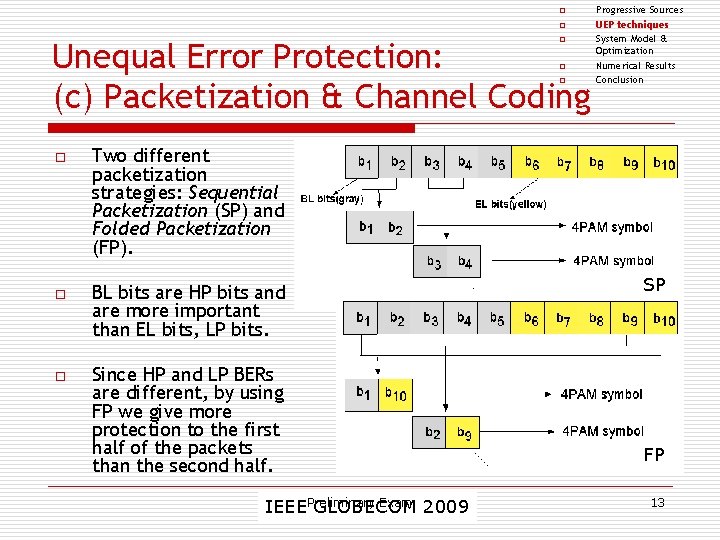 o o Unequal Error Protection: (c) Packetization & Channel Coding o o Two different