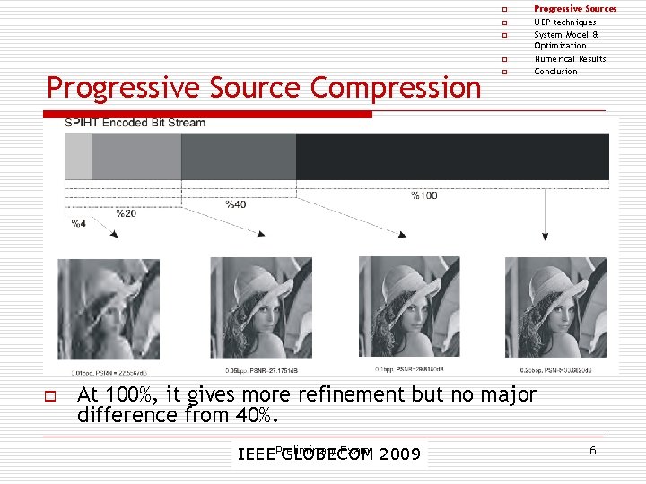 o o Progressive Source Compression o o Progressive Sources UEP techniques System Model &