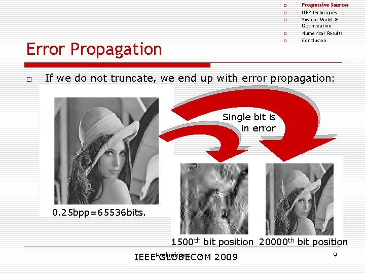 o o Error Propagation o o Progressive Sources UEP techniques System Model & Optimization