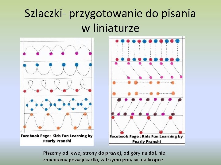 Szlaczki- przygotowanie do pisania w liniaturze Piszemy od lewej strony do prawej, od góry