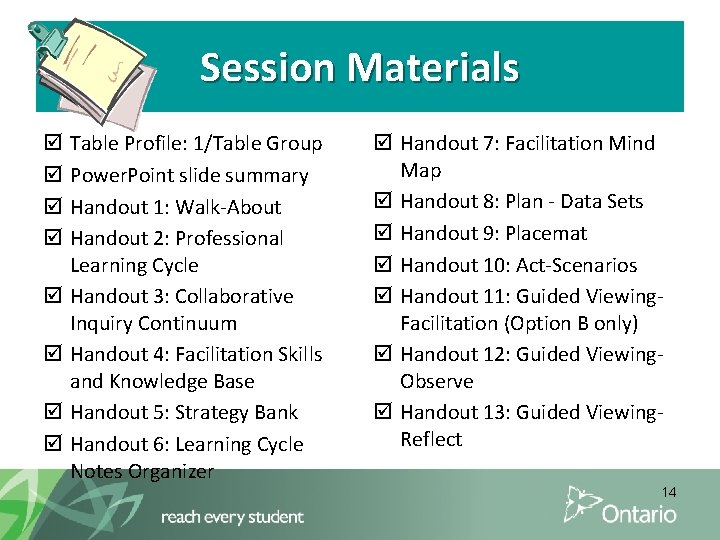 Session Materials þ þ þ þ Table Profile: 1/Table Group Power. Point slide summary